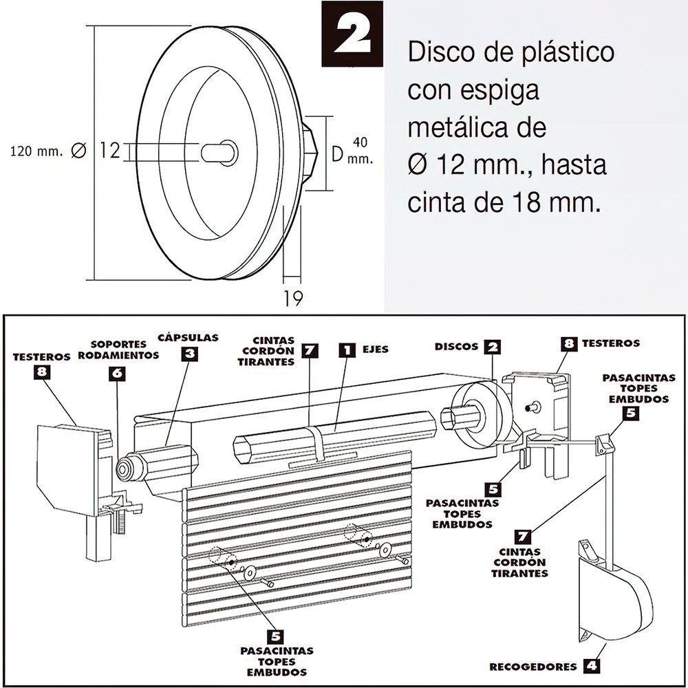Disco Persiana Plastico Espiga Metal 120x40 mm. Cinta 18 mm. - Imagen 5