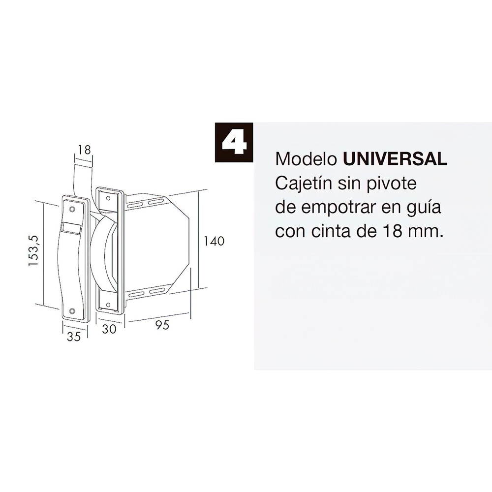 Recogedor Persiana Mini Blanco Cinta 18 mm. Empotrar Sin Pivotes - Imagen 3