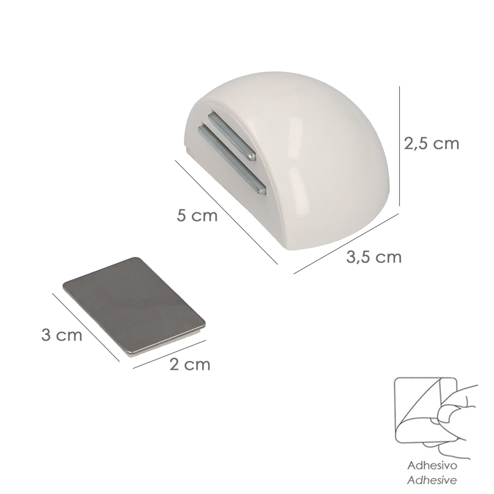 Tope Puerta Adhesivo con Imán Retenedor Blanco - Imagen 2