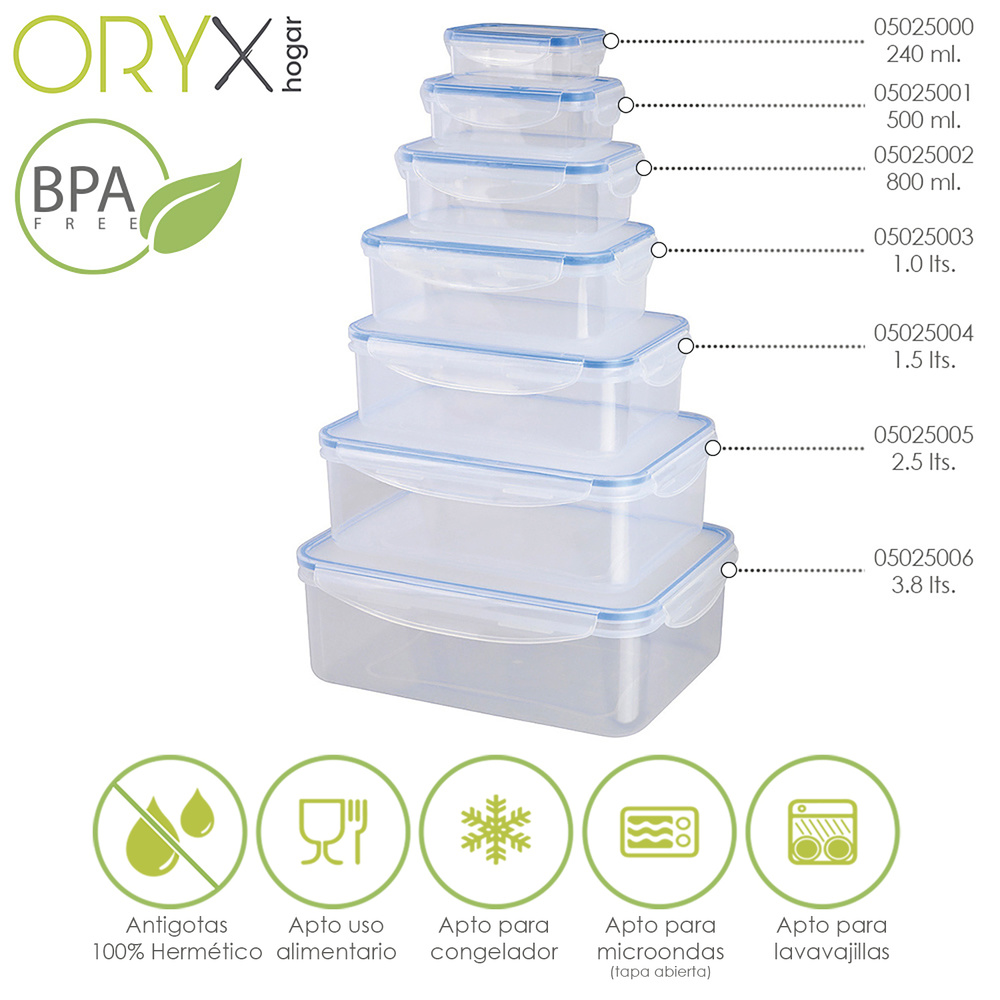 Recipiente Hermetico Plastico Rectangular 240 ml. 12.5x8.5x4.5 (Alt.) cm. - Imagen 4