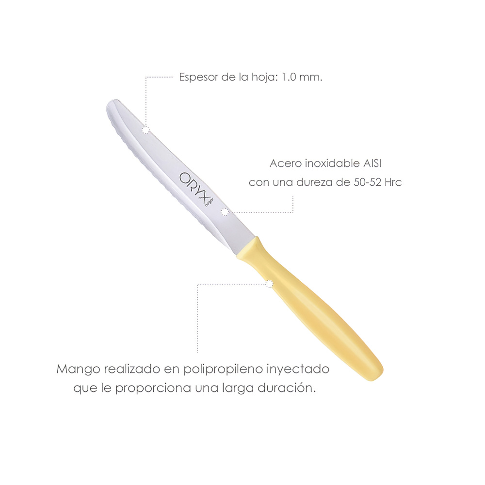 Cuchillo Mesa Etna Hoja Sierra Acero Inoxidable 10 cm. Amarillo (Blister 6 piezas) - Imagen 3