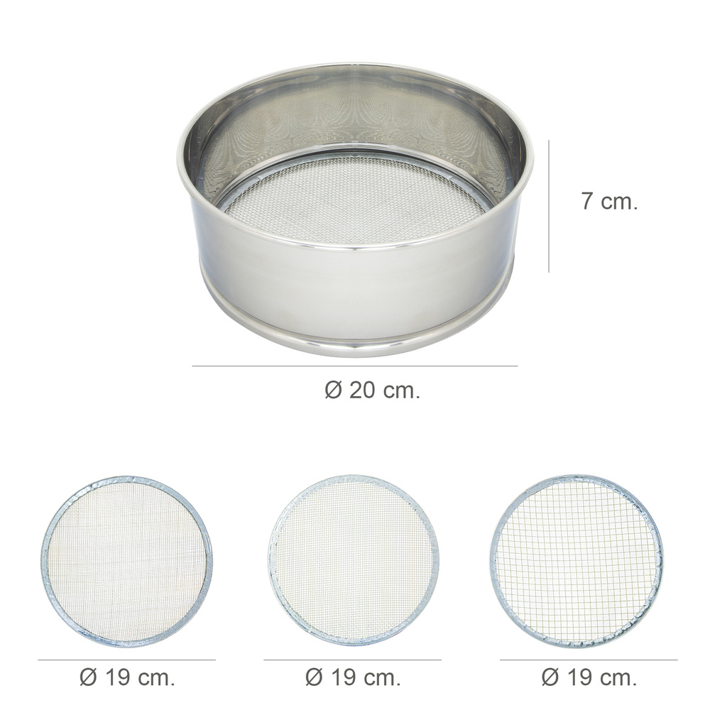 Harinero Tamizador Acero Inoxidable Ø 20 cm. Con 3 Mallas Intercambiables - Imagen 2