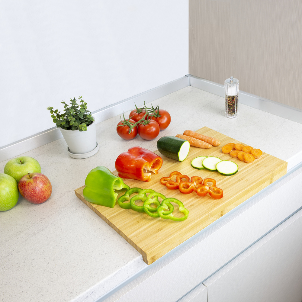 Tabla Cortar Cocina Fabricada En Madera De Bambu 100% Con Borde 46x30,5 cm.Tabla Cortar,Carne Pescado,Verduras,Frutas,Alimentos - Imagen 3