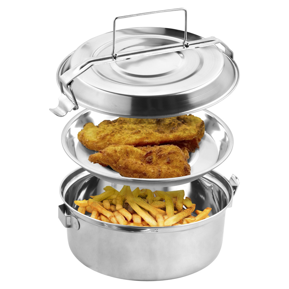 Fiambrera Metalica De Acero Inoxidable Con 2 Platos Ø 16 cm. Lunch Box, Fiambrera Metalica, Porta Alimentos Metalico, - Imagen 5