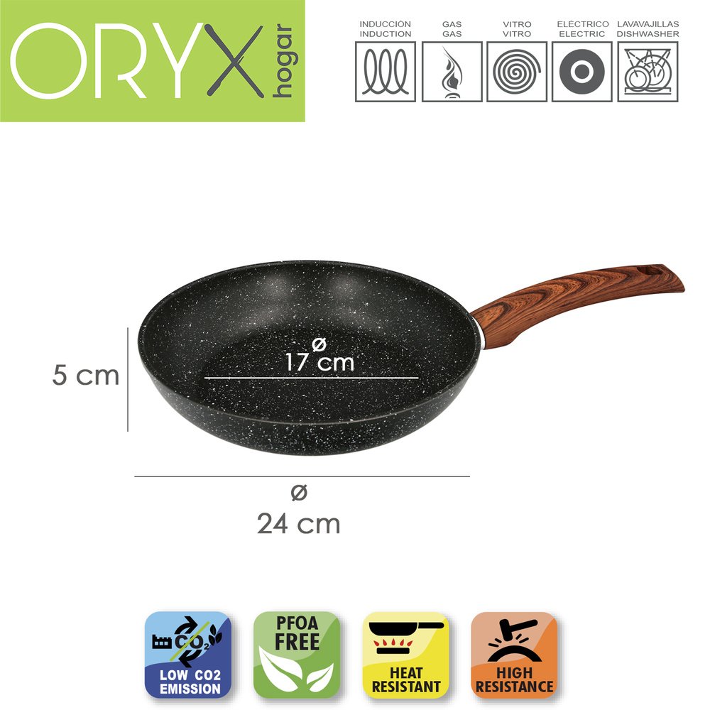 Sarten Aluminio Forjado Antiadherente Ø 24 x 5 cm. Mango Engomado / 5 capas / Acabado Piedra / Apta Para Todo Tipo de Cocinas - Imagen 2