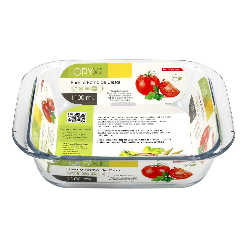 Fuente Horno Cristal Borosilicato Cuadrada 1,1litros. 18x18 cm. Ideal Meclas, Ensaladas, Postres, Cocina, Resposteria. Libre BPA - Imagen 3