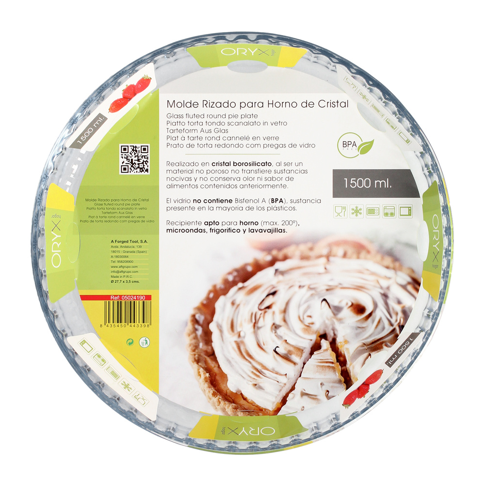 Molde Rizado Horno Cristal Borosilicato Ø 28 cm. Ideal Postres, Cocina, Resposteria, Tartas, Quiche, Libre BPA - Imagen 4