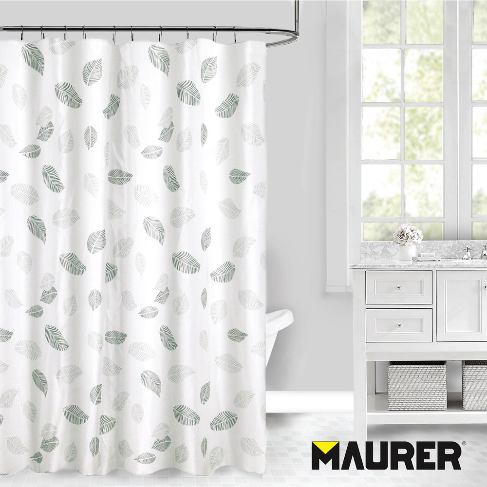 Cortina Ducha Tela Hojas 180 x 200 cm. Cortina baño, Cortina Tela Impermeable Con Anillas - Imagen 4