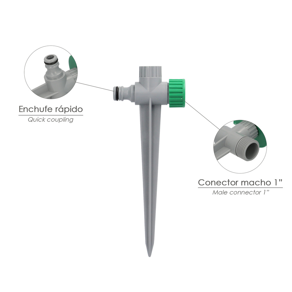 Aspersor Plástico 3 Brazos Con Pincho Con Regulador de Presión. - Imagen 4