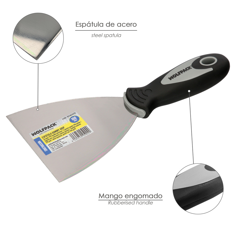Espatula Mango Gummy Grip Hoja 100 mm. Aplicar Yeso, Pintora, Masillas, Pladur, etc. - Imagen 3