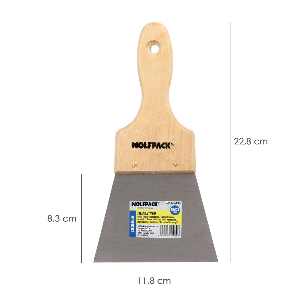 Espatula Techos Mango Madera Hoja Acero 90 x 120 mm. Aplicar Yeso, Pintora, Masillas, Pladur, etc. - Imagen 2
