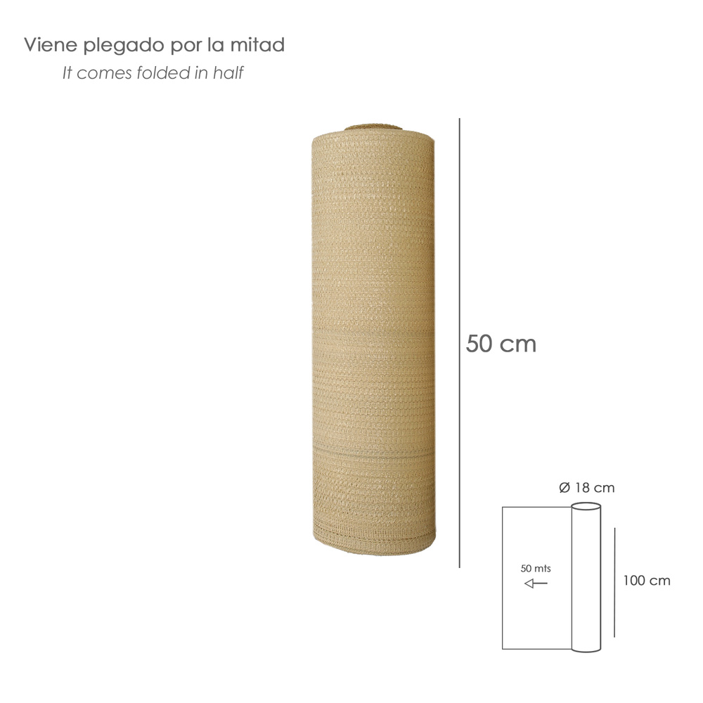 Malla Sombreo Rollo 1.0 x 50 metros, Reduce Radiación, Protección Jardín y Terraza, Regula Temperatura, Color Beige - Imagen 2