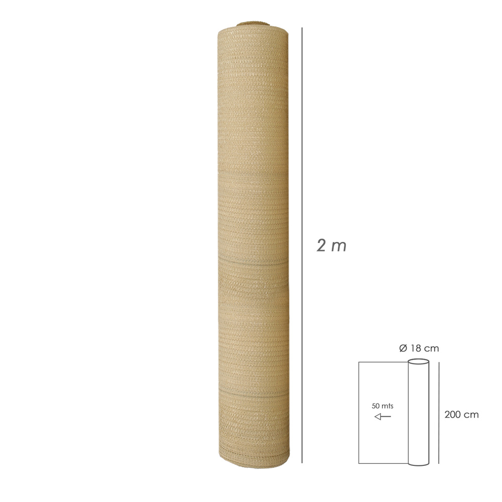 Malla Sombreo Rollo 2 x 50 metros, Reduce Radiación, Protección Jardín y Terraza, Regula Temperatura, Color Beige - Imagen 2