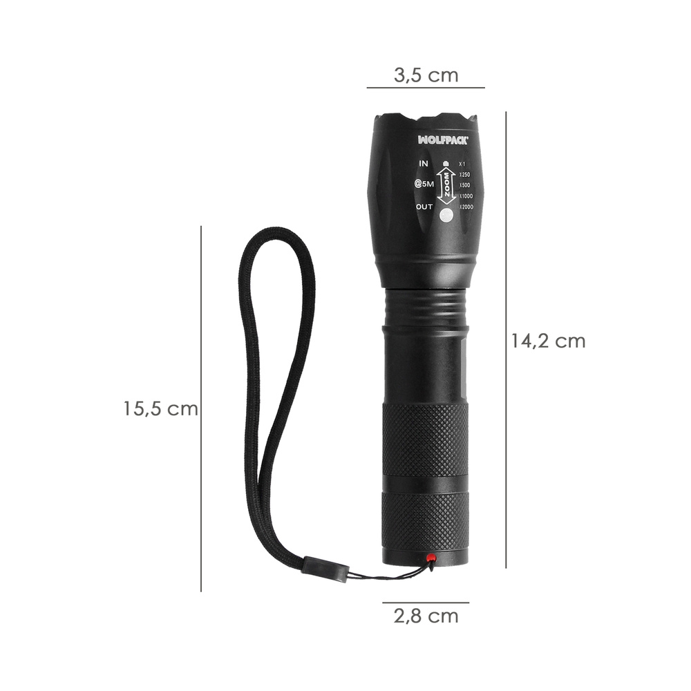 Linterna LED De Mano Aluminio A Pilas (3 AAA) 300 Lumenes 5 Watt. Con Zoom - Imagen 2