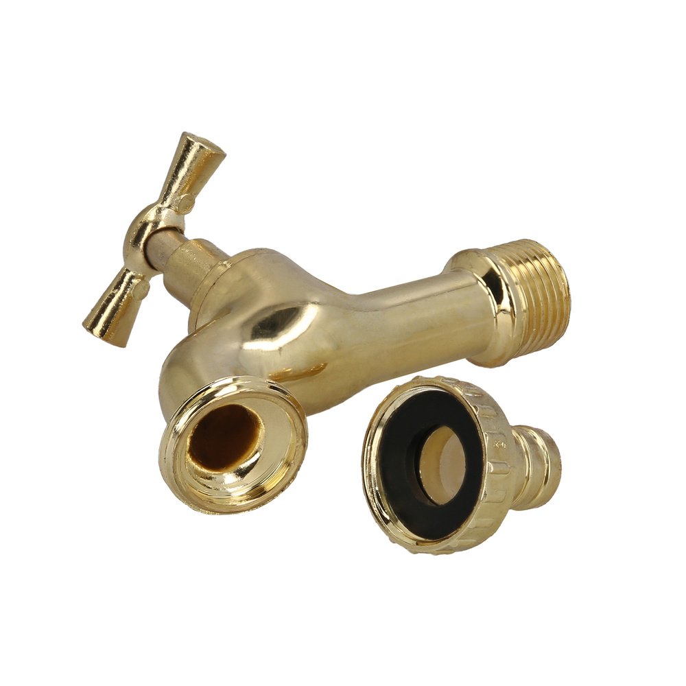 Grifo Curvo Latón Pulido Con Racord 1/2 Grifo Jardin Exterior - Imagen 3
