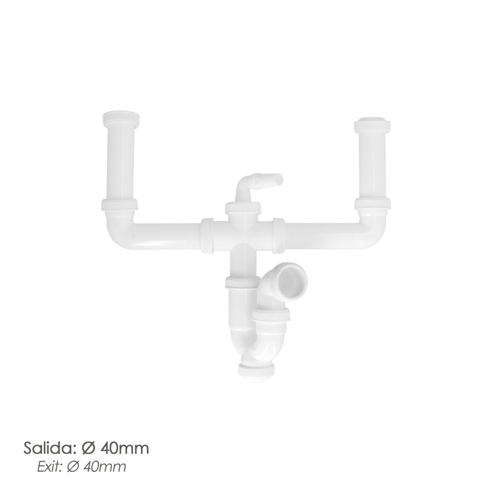 Sifon Doble Extensible Con Dos Evacuaciones 1 1/2" Salida De Ø 40 Mm - Imagen 3