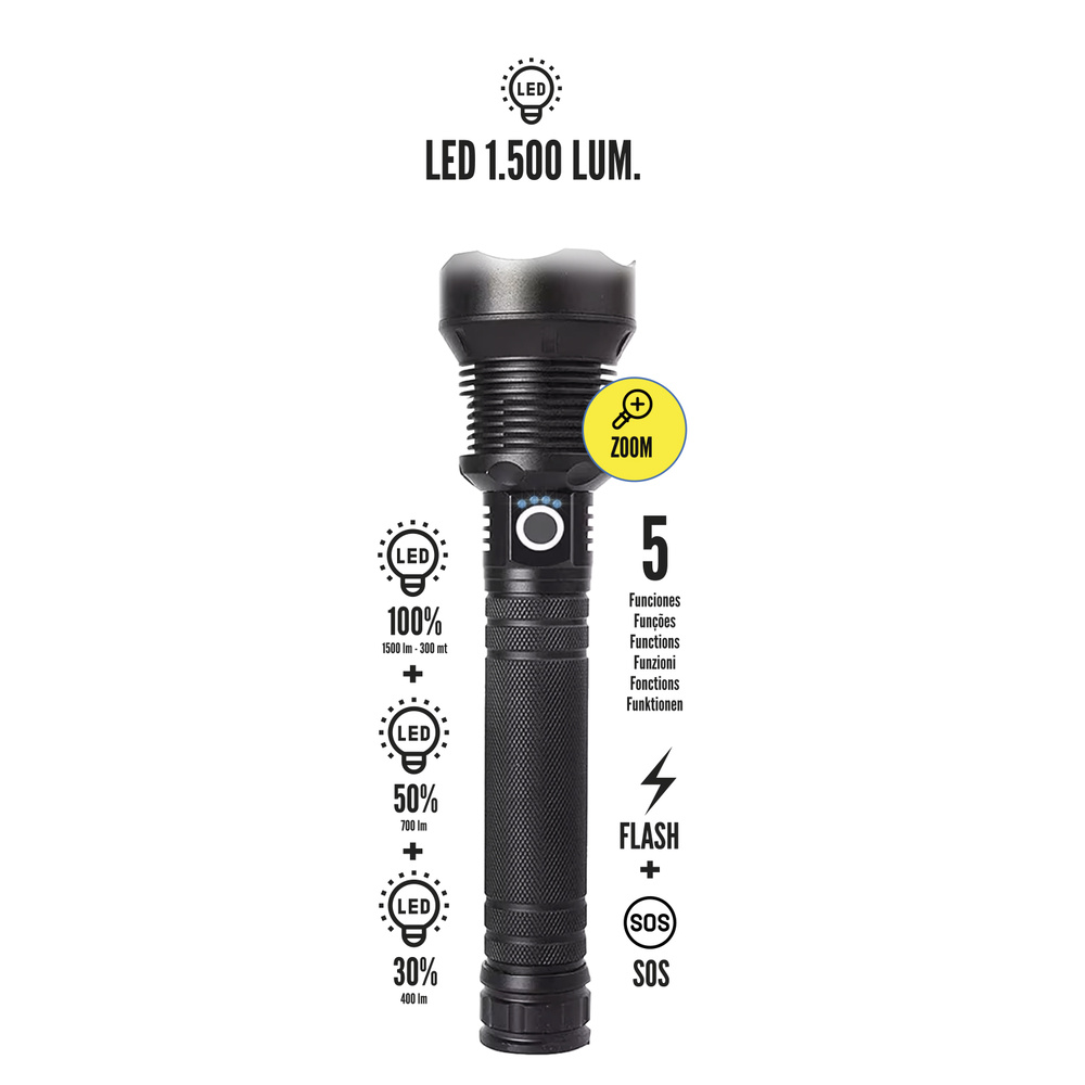 Linterna Led Aluminio Recargable 1500 Lumenes - Imagen 4