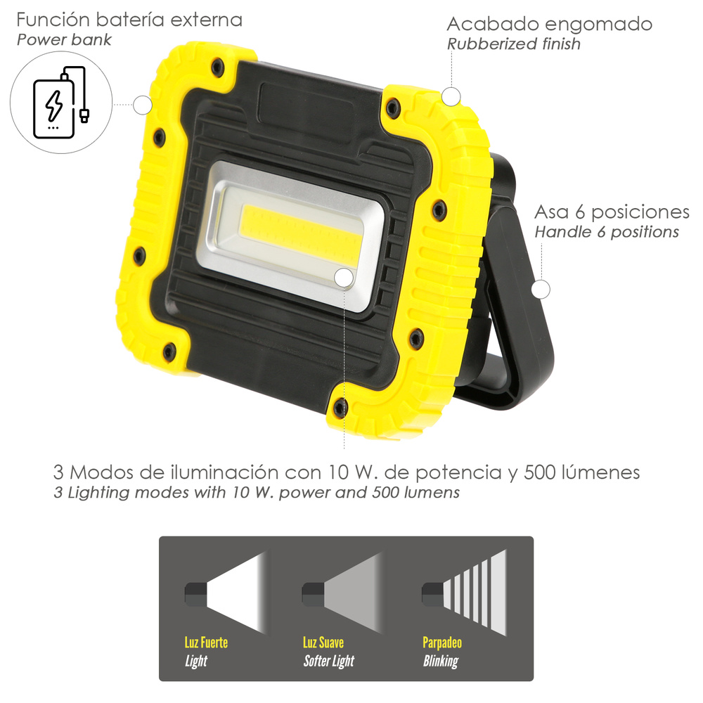 Linterna de Trabajo Led Multifunción Recargable 2.000 mAh. / 10 W. / 500 Lúmenes / 4 Imanes / Bateria Externa / Soporte 180º - Imagen 2
