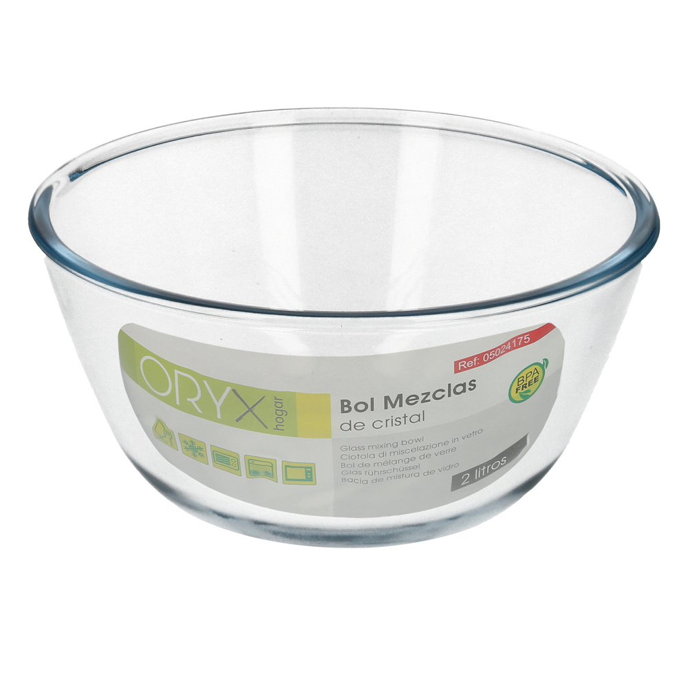 Bol De Cristal, Ideal Para Mezclas. 2.0 Litros. Libre BPA, Cristal De Borosilicato.Ensaladas, Postres, Cocina, Resposteria - Imagen 2