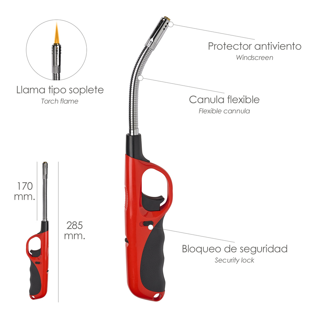 Encendedor / Mechero Gas Antiviento Llama Tipo Soplete 285 mm. - Imagen 2