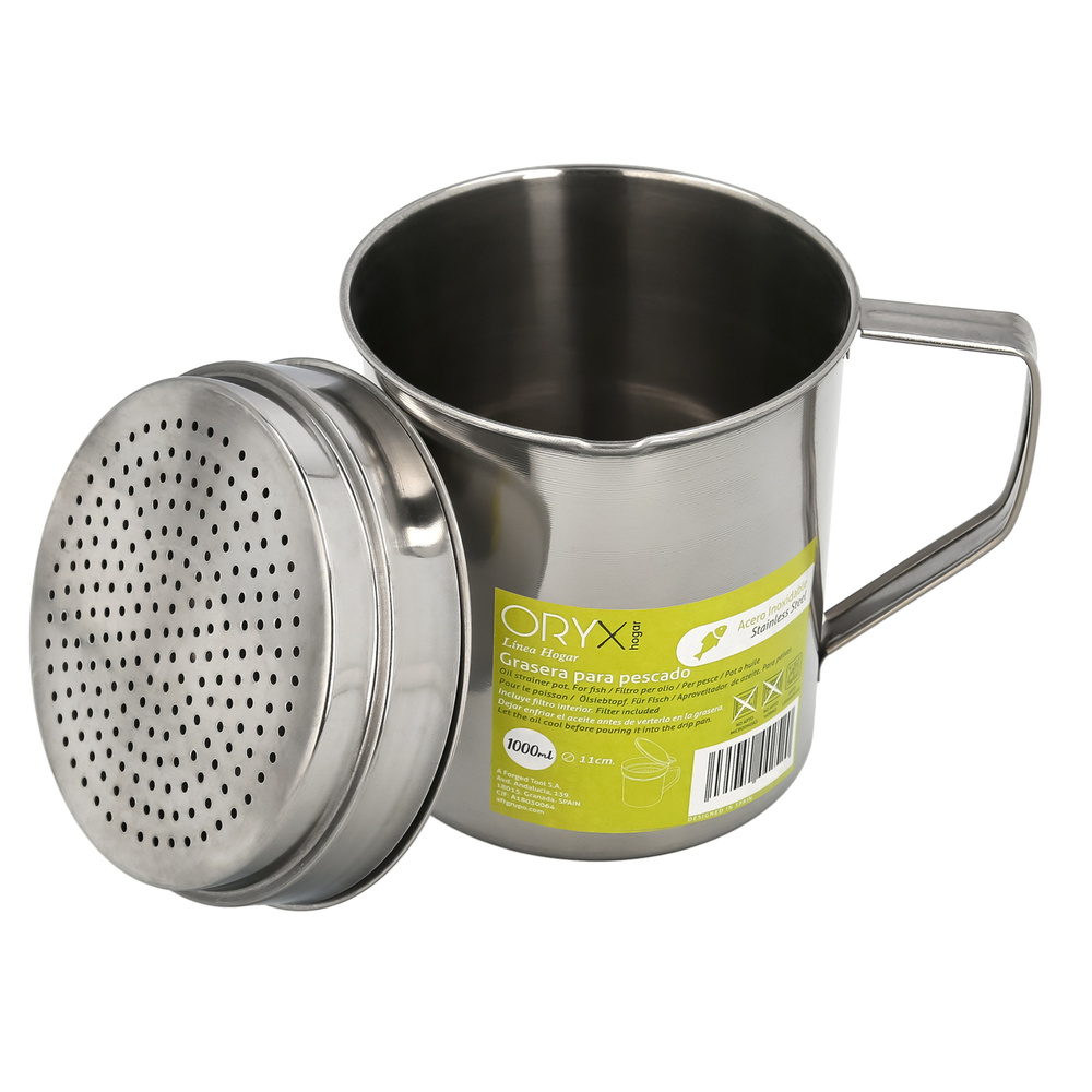 Grasera Acero Inoxidable Para Pescado Aceitera Aceite Usado 1,0 L. Con Colador y Tapa, Recipiente Reciclaje Aceite Usado Pescado - Imagen 4