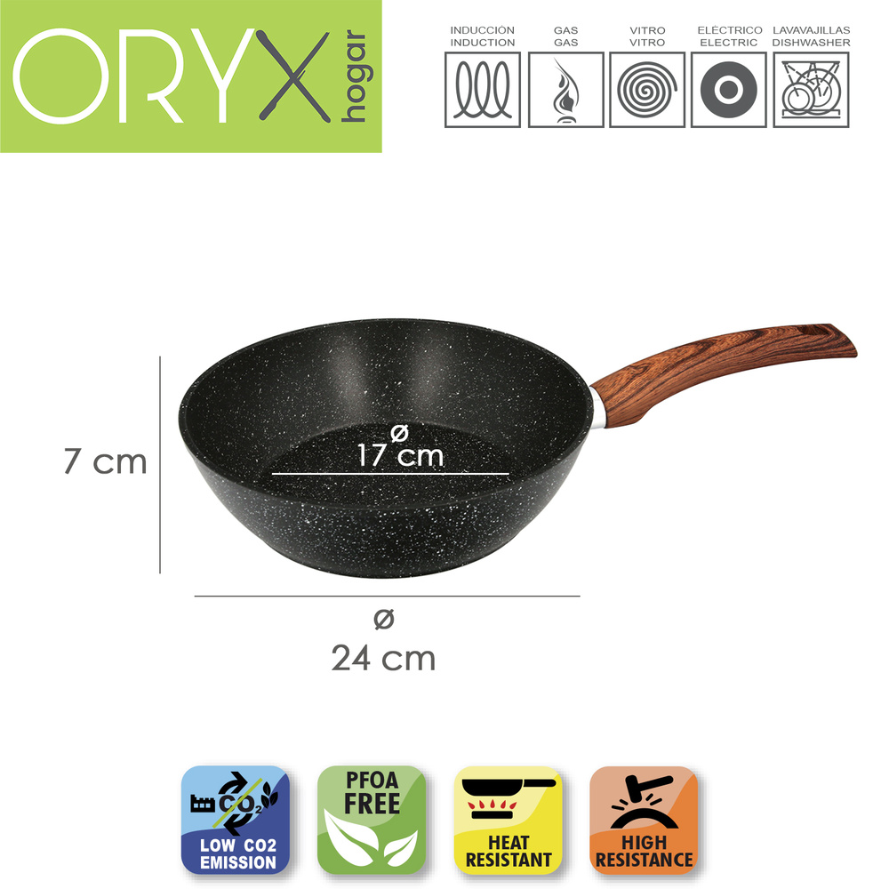 Sarten Aluminio Forjado Antiadherente Ø 24 x 7 cm. Mango Engomado / 5 capas / Acabado Piedra / Apta Para Todo Tipo de Cocinas - Imagen 2