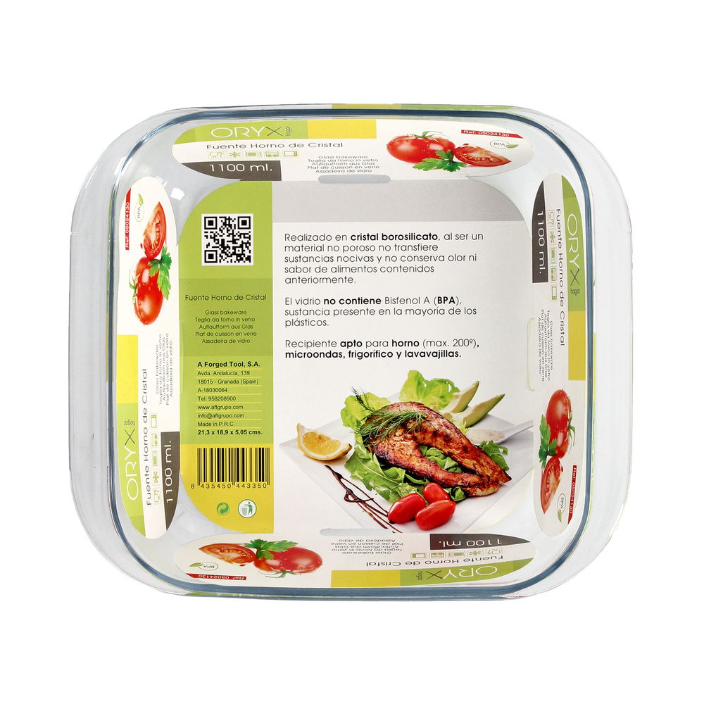 Fuente Horno Cristal Borosilicato Cuadrada 1,1litros. 18x18 cm. Ideal Meclas, Ensaladas, Postres, Cocina, Resposteria. Libre BPA - Imagen 4