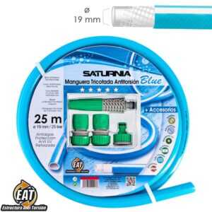 Manguera Tricotada No Torsion Blue Ø 19 mm. Rollo 25 metros. Con Accesorios, Manguera Anti Torsion, Manguera Sin Dobleces,