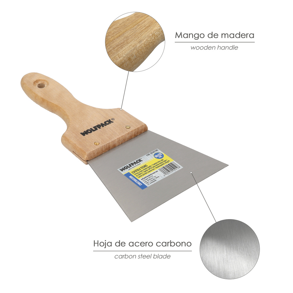 Espatula Techos Mango Madera Hoja Acero 90 x 120 mm. Aplicar Yeso, Pintora, Masillas, Pladur, etc. - Imagen 3