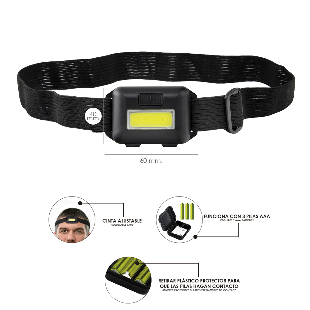 Linterna Led Frontal Cabeza Ajustable 120 Lumenes, 3 Modos, Cinta Ajustable, 3 Baterias AAA Incluidas - Imagen 2
