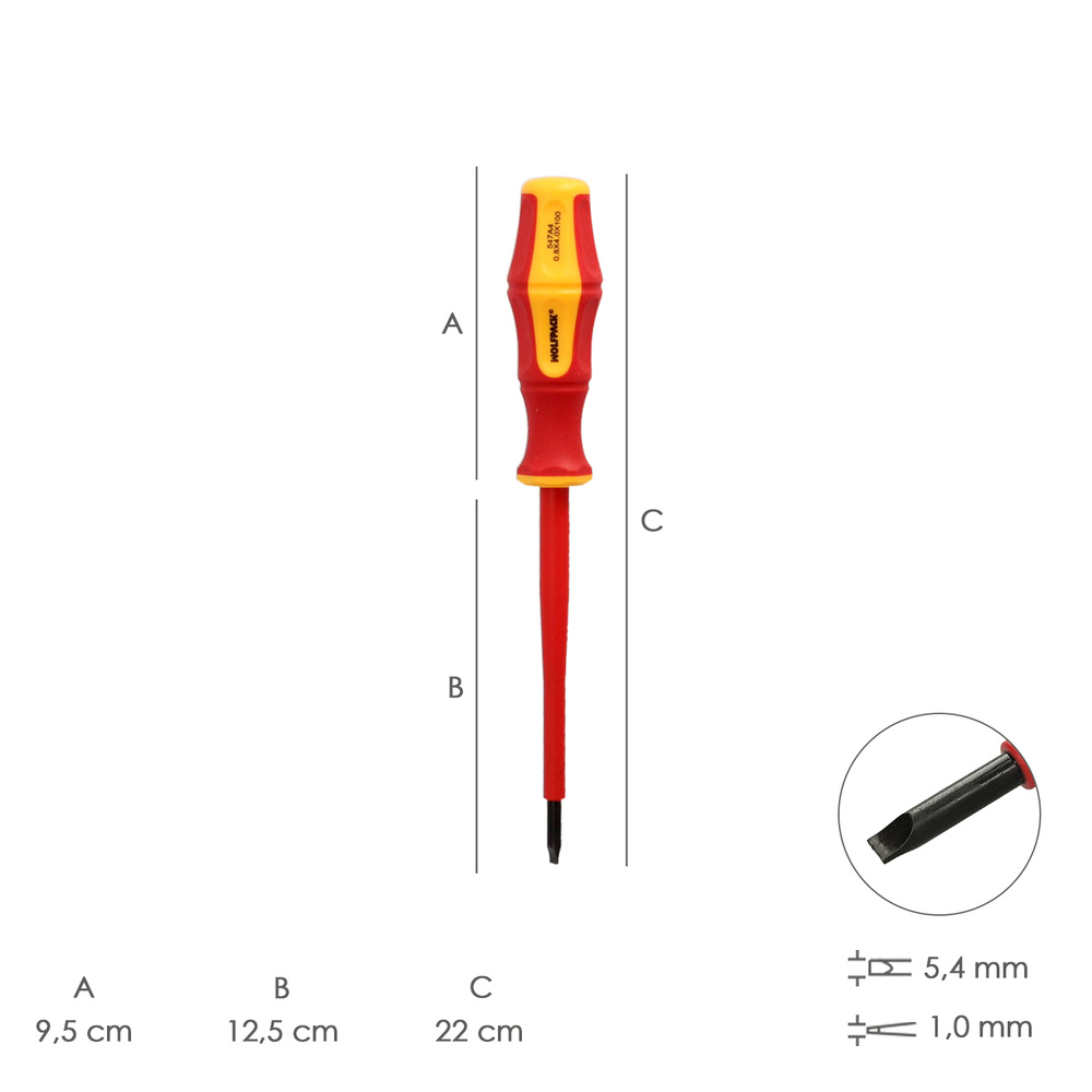 Destornillador Plano Aislado Certificado VDE 1.000 V. Medida 1,0 x Ø 5,5 x 125 mm. Destornillador Seguridad Electricista - Imagen 2