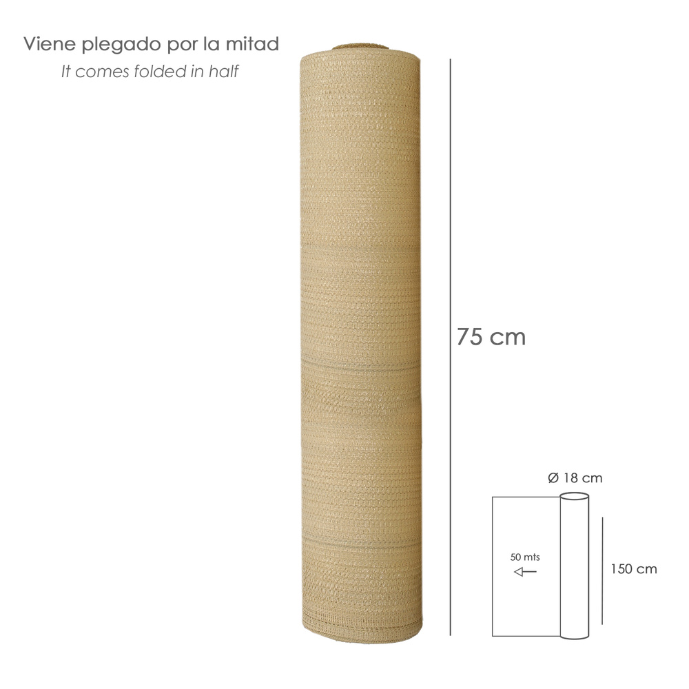 Malla Sombreo Rollo 1.5 x 50 metros, Reduce Radiación, Protección Jardín y Terraza, Regula Temperatura, Color Beige - Imagen 2