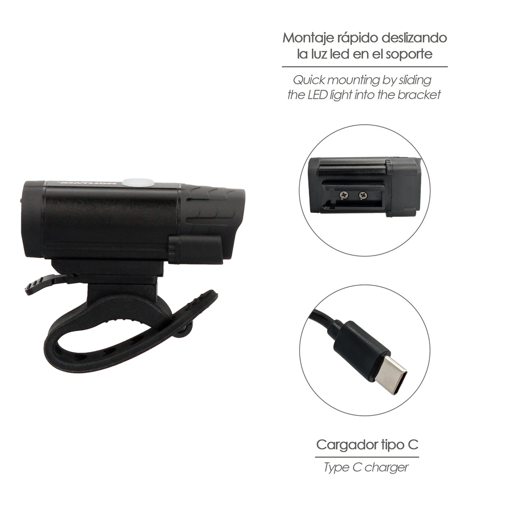 Luz Led Frontal Para Bicicleta / Patinete 400 Lumenes (5 Modos) Bateria Recargable USB - Imagen 4