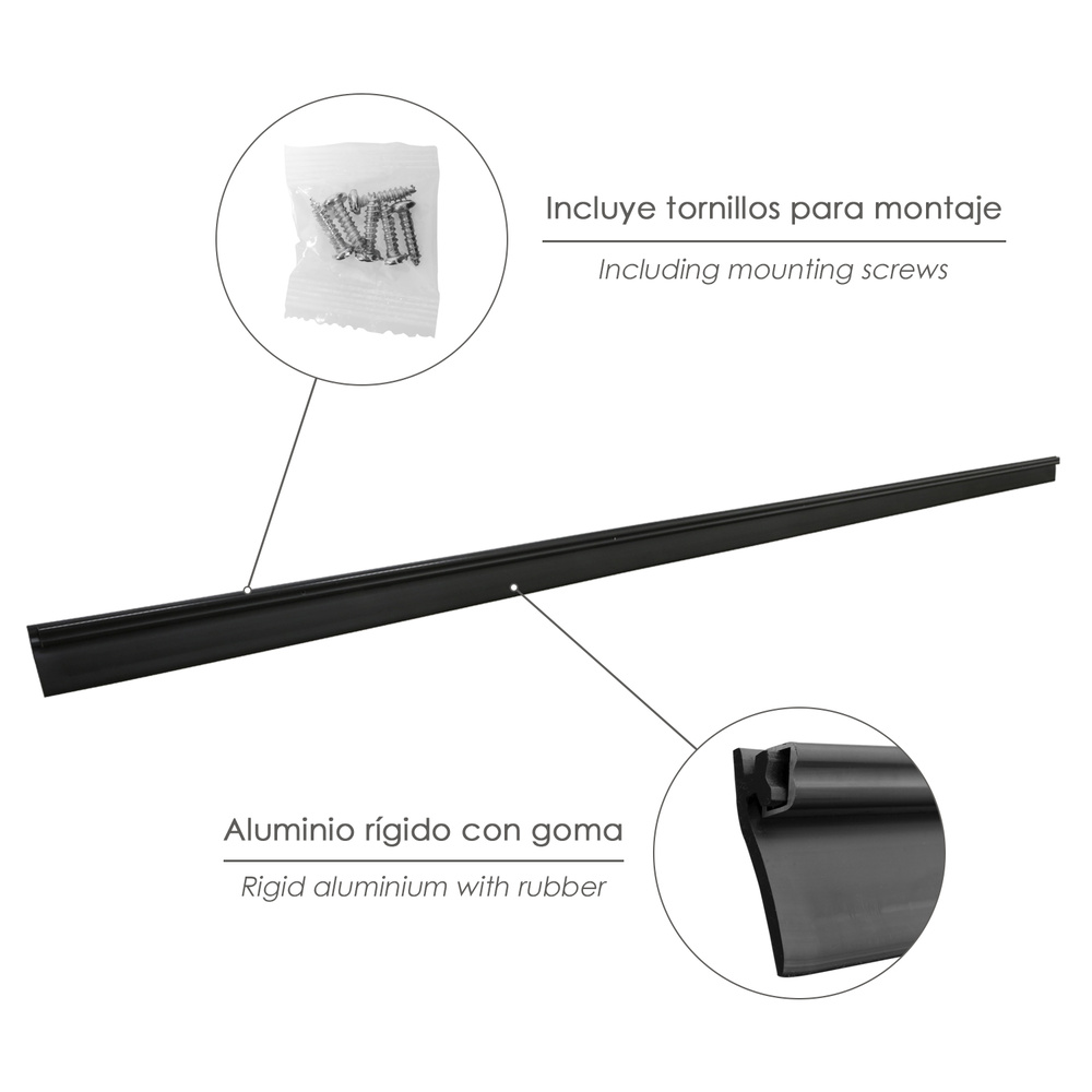 Burlete Reforzado Para Puertas De Garaje Aluminio Negro Con Goma 2,5 m. Perfil Bajo Cochera Cepillo De Puerta, Burlete Garaje - Imagen 3