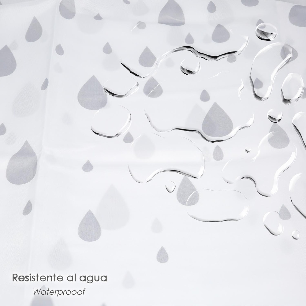 Cortina Ducha Gotas Gris 180x200 cm. Impermeable - Imagen 5