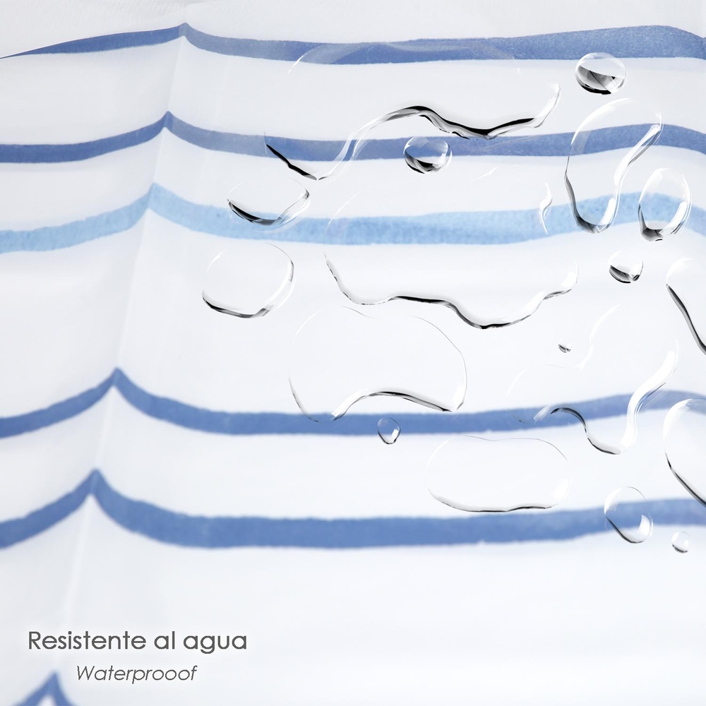 Cortina Ducha Rayas Azules 180x200 cm. Impermeable - Imagen 5