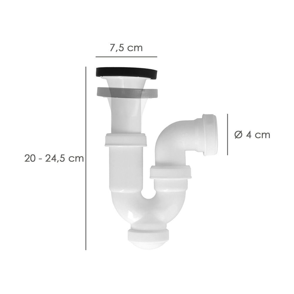 Sifon Curvo Extensible Con Valvula y Tapon 1 1/2" Ø 40 Mm - Imagen 2
