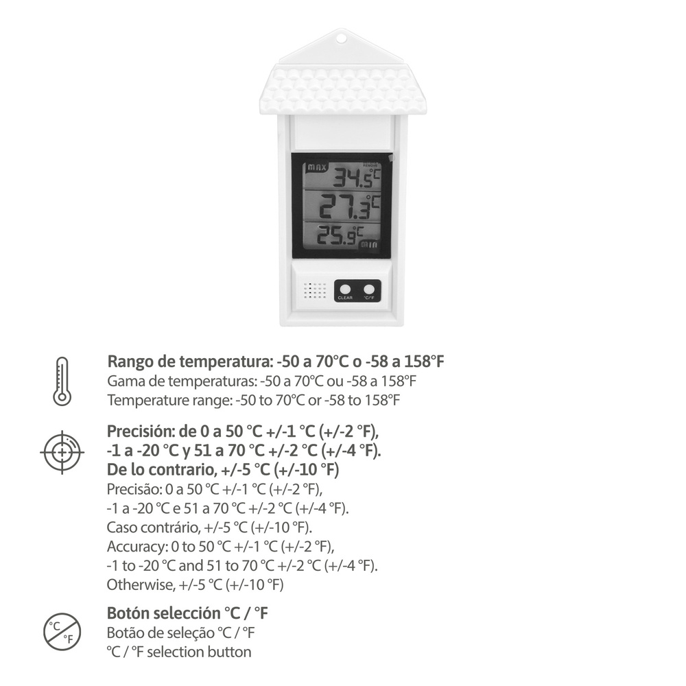 Termometro Digital Interiores / Exteriores Con Indicador De Temperatura Maxima y Minima - Imagen 3