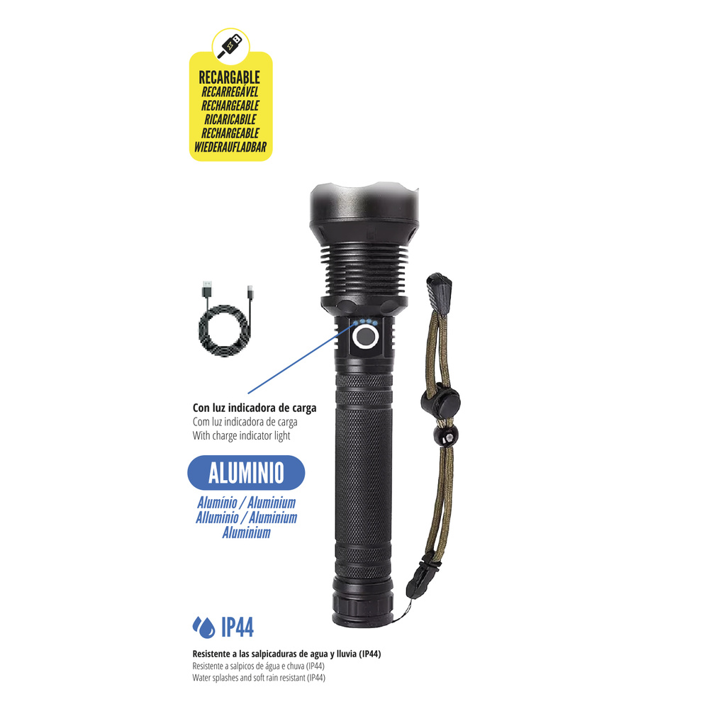 Linterna Led Aluminio Recargable 1500 Lumenes - Imagen 5