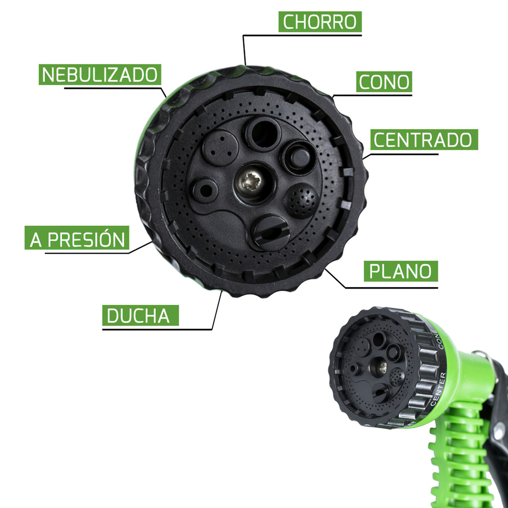 Manguera Extensible Riego 5 a 15 Metros Con Pistola De 7 Posiciones - Imagen 4