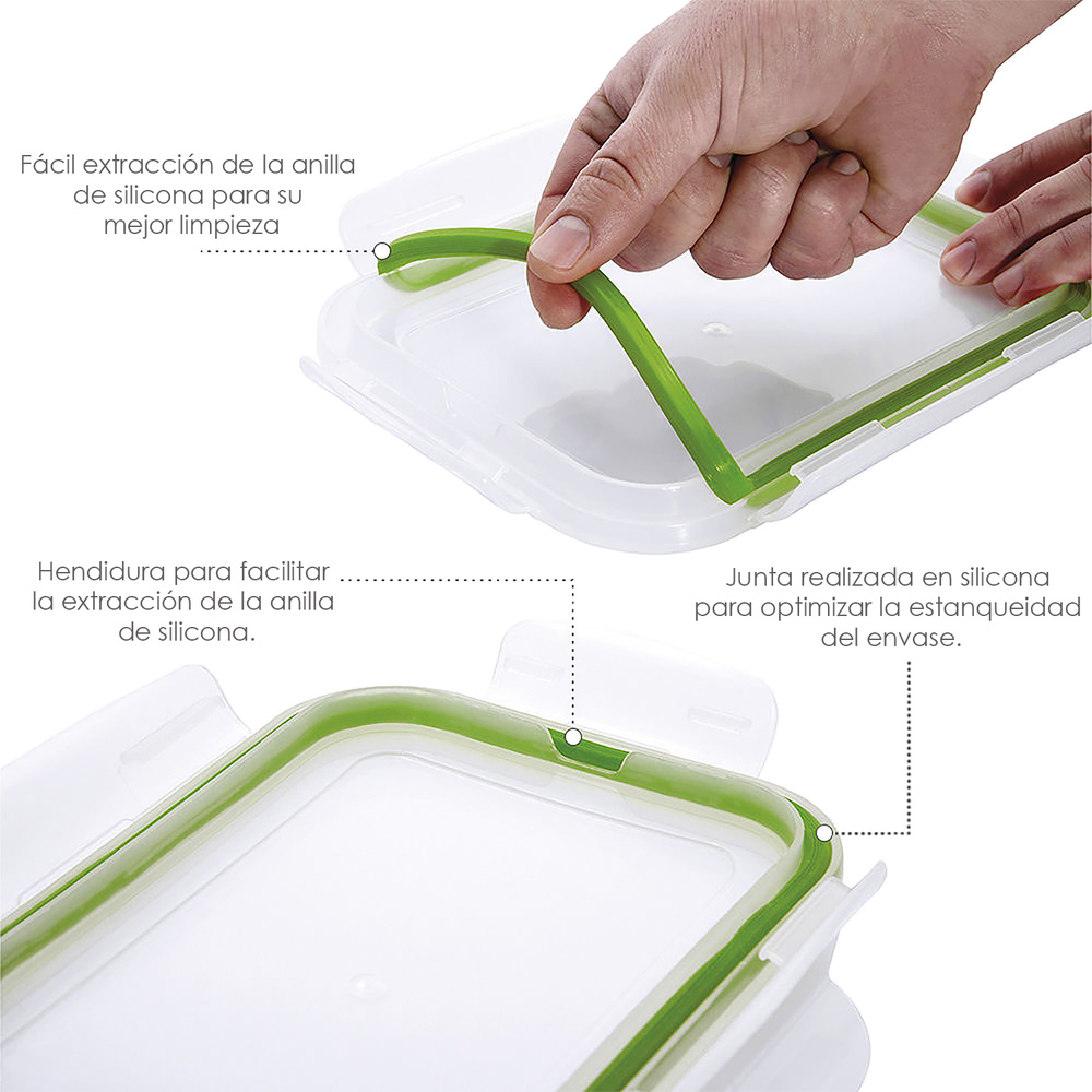 Recipiente Hermetico Cristal Rectangular 1200 ml. 20.4 x 15.4 x 7 (alt) cm. - Imagen 3