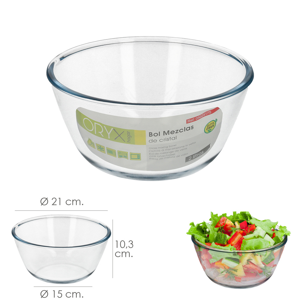 Bol De Cristal, Ideal Para Mezclas. 2.0 Litros. Libre BPA, Cristal De Borosilicato.Ensaladas, Postres, Cocina, Resposteria - Imagen 3