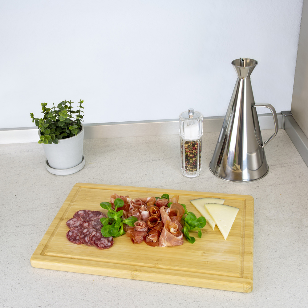 Tabla Cortar Cocina Fabricada En Madera De Bambu 100% Con Ranura 32x25,5 cm.Tabla Cortar,Carne Pescado,Verduras,Frutas,Alimentos - Imagen 3