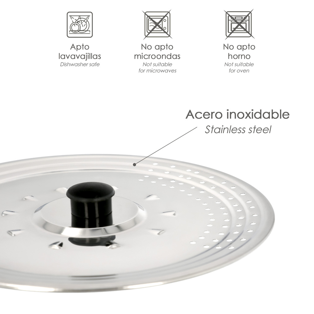 Tapadera Multiusos Acero Inoxidable Ø 25 cm. Uso Tapa Anti Salpicaduras y Escurridor. Tapadera Adpatable Diferentes Medidas - Imagen 3