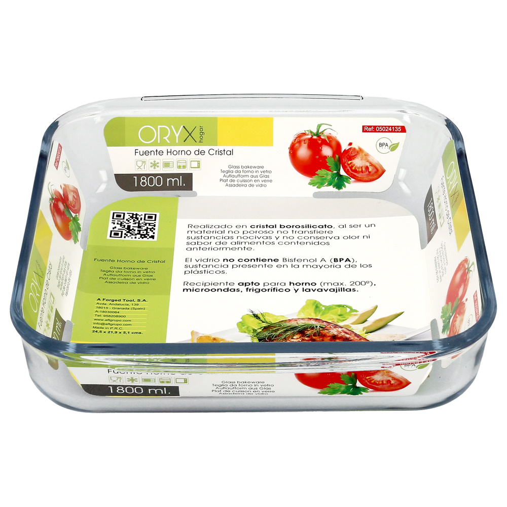 Fuente Horno Cristal Borosilicato Cuadrada 1,8 L. 20,7x20,7 cm. Ideal Meclas, Ensaladas, Postres, Cocina, Resposteria. Libre BPA - Imagen 3