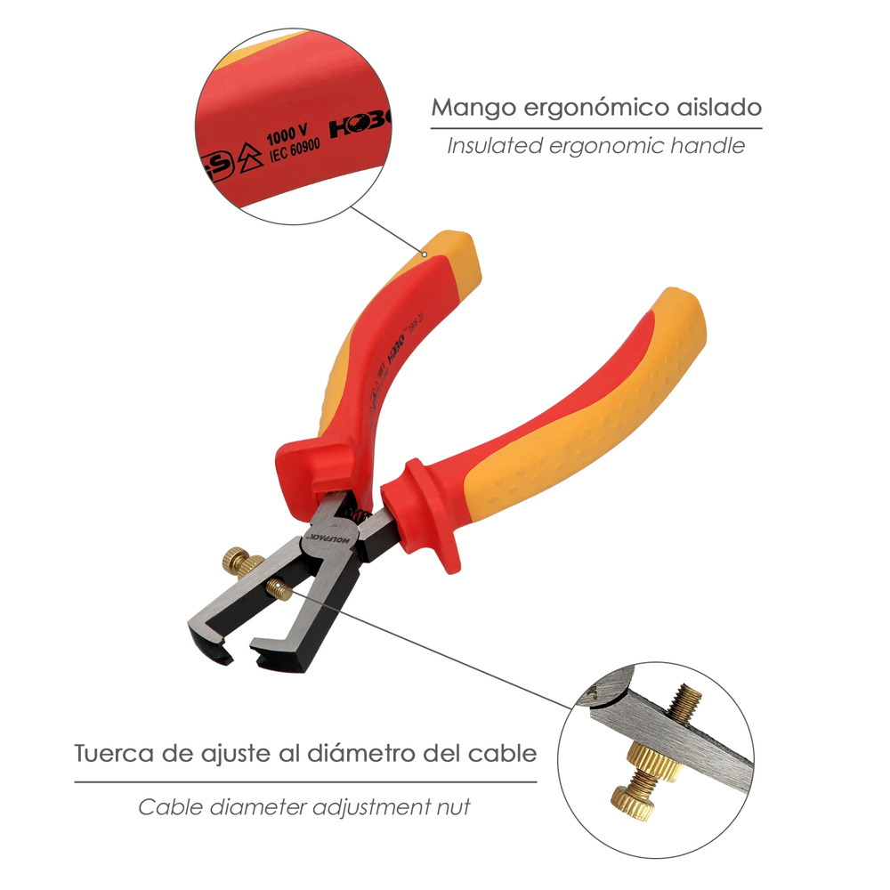 Alicates Pelacables 150 mm. Mangos Aislados Acero Cromo Vanadio Pelacables, Corta Cables, Pelador Cables - Imagen 3