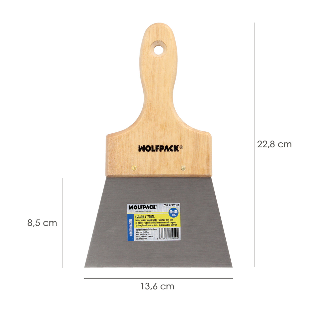 Espatula Techos Mango Madera Hoja Acero 90 x 140 mm. Aplicar Yeso, Pintora, Masillas, Pladur, etc. - Imagen 2