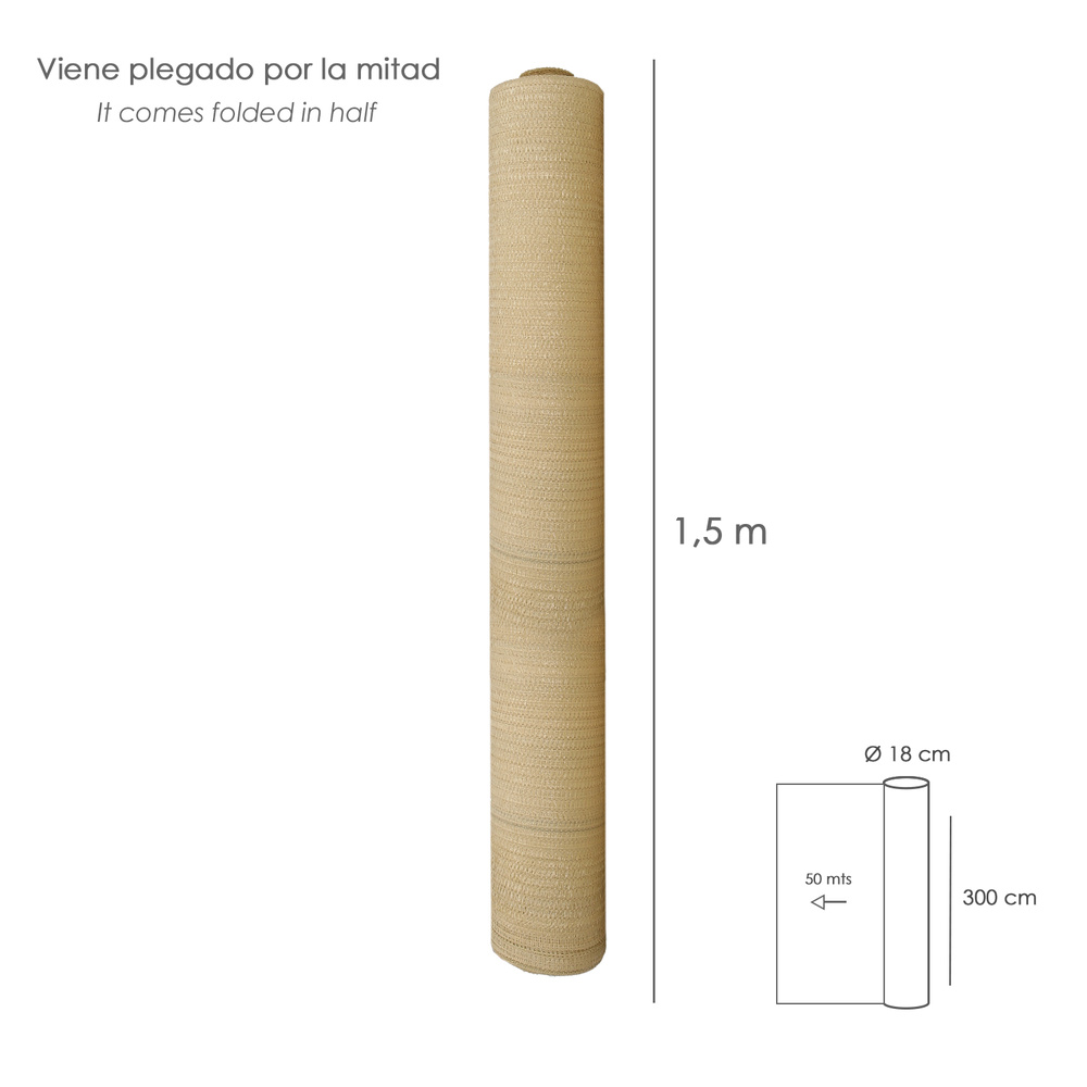 Malla Sombreo Rollo 3.0 x 50 metros, Reduce Radiación, Protección Jardín y Terraza, Regula Temperatura, Color Beige - Imagen 2