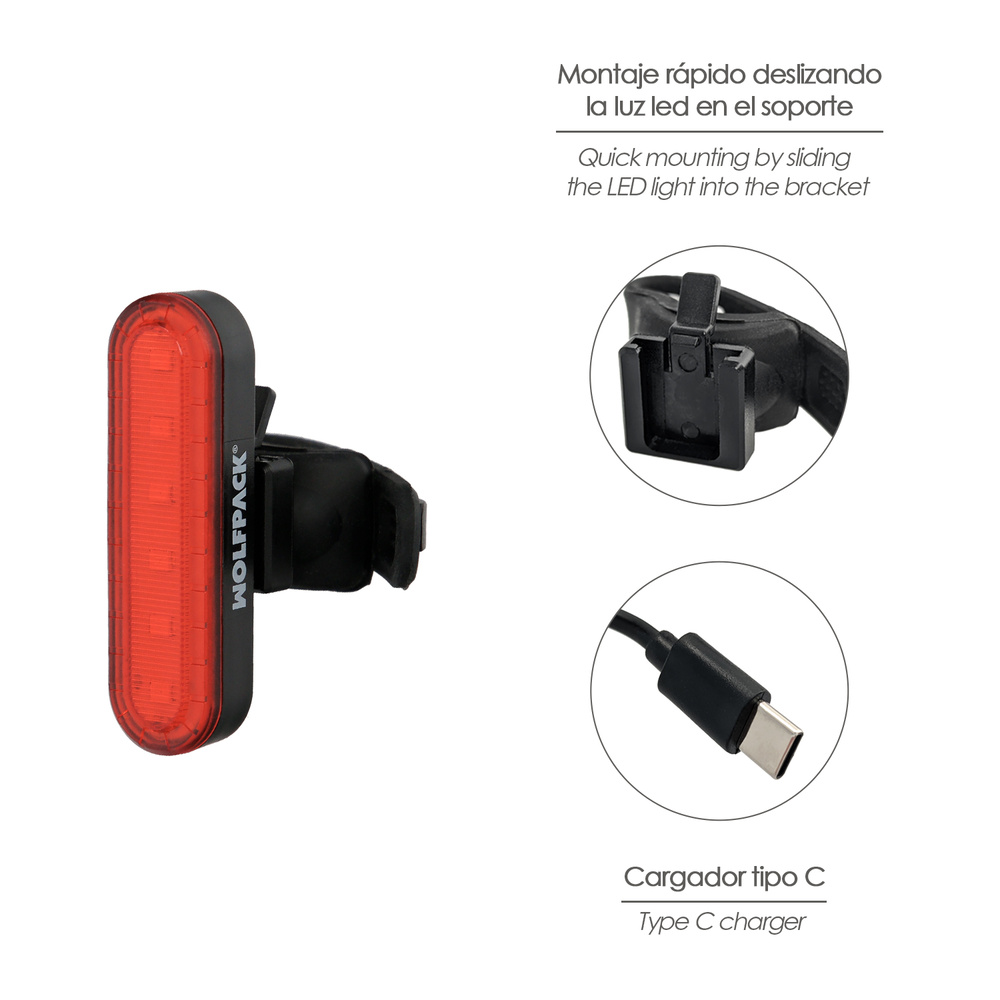 Luz Led Trasera Para Bicicleta / Patinete 100 Lumenes (4 Modos) Bateria Recargable USB - Imagen 5