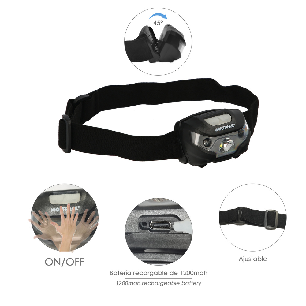 Linterna Led Frontal Cabeza Litio Usb Recargable. 3 modos de luz. 120 LUM. Sensor de encendido y apagado. - Imagen 2